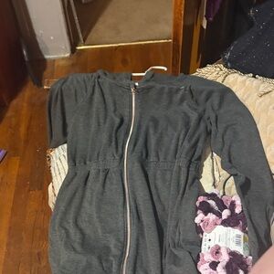 Women's Dark Gray Long Sleeve Zip-Front Dress